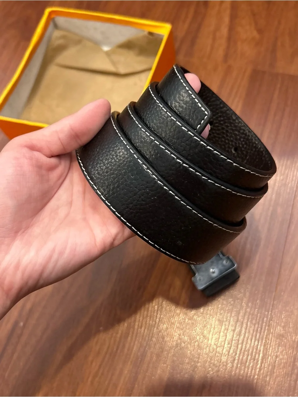 Hermès Black Leather Double Tour Wrap Belt with Silver Buckle